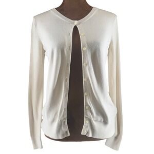 Banana Republic Cardigan Women XS Ivory Cotton Blend Button Front EUC Soft Light
